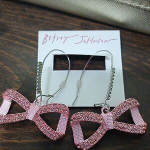 Betsey Johnson Sparkling Pink Bow Earrings New